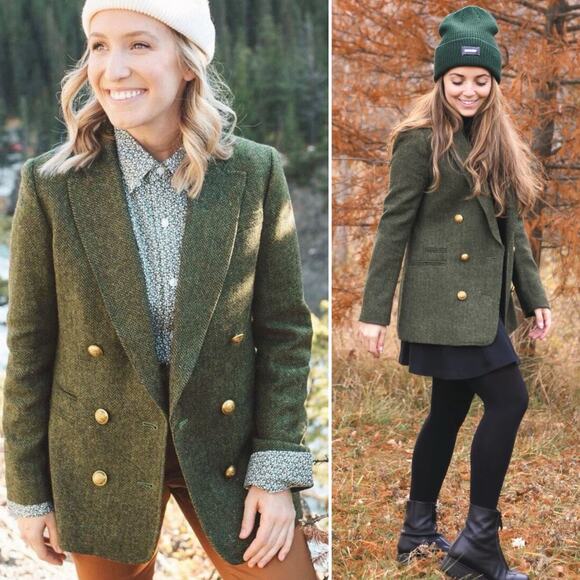 J. Crew Jackets & Blazers - J.Crew Bristol Blazer Jacket Double Breasted Herringbone Wool Green Size 8